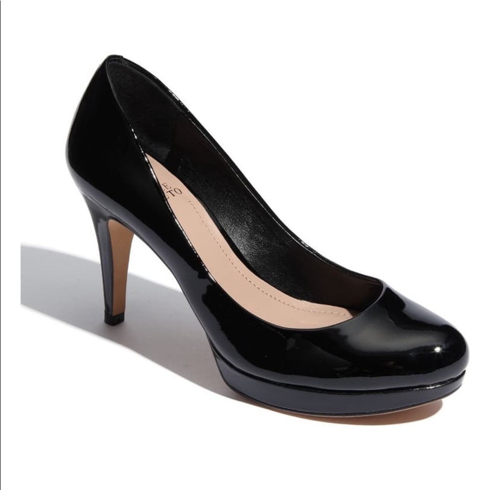 Vince Camuto Zella Platform Pump Heels Black Patent Sz 7.5 In Orig Box